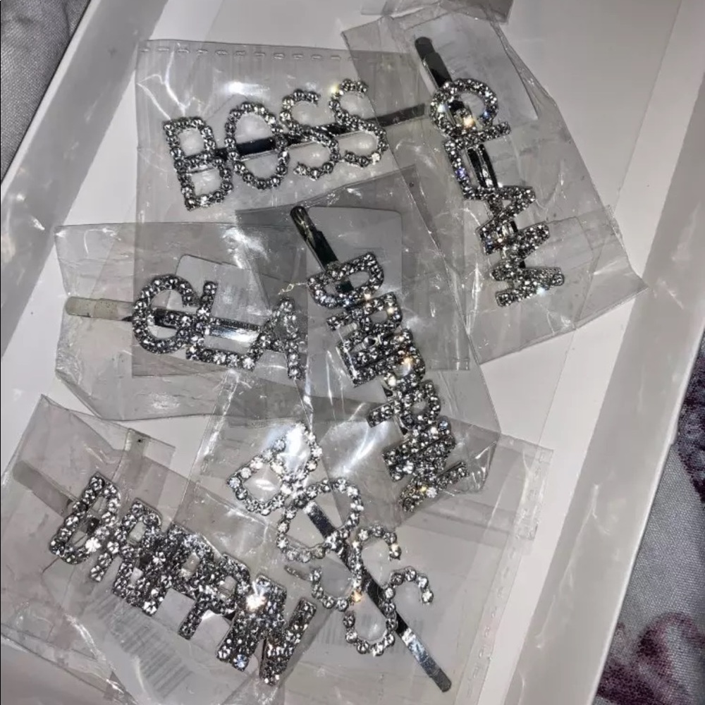 6 Piece Word Rhinestone Hair Pins